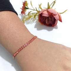Pulseira Riviera com Zircônia Rosa Banhada Ouro 18K - comprar online