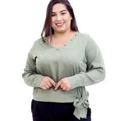 Blusa Plus Size Social Botões Encapados e Amarração