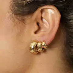 Conjunto 3 Pares de Brinco de Argola Lisa Banhada a Ouro