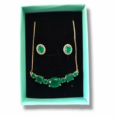 Conjunto Colar e Brinco Cristal Esmeralda e Zircônia Banhado Ouro na internet