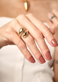 Anel Ajustável Gota Dupla Banhado Ouro 18K - comprar online