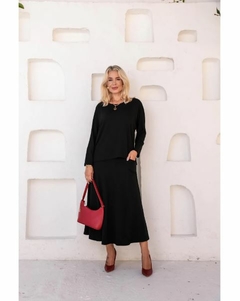 Conjunto Saia Midi e Blusa 3/4 Tam Único 38 a 46 Moletinho