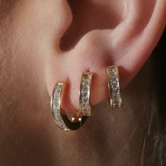 Conjunto 3 Pares Brinco de Argola Cravejada com Zircônia Banhada a Ouro