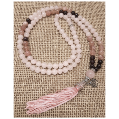 Japamala Pedras Naturais Quartzo Rosa, Granada e Pedra do Sol 108 contas - comprar online