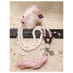 Japamala Pedras Naturais Quartzo Rosa, Granada e Pedra do Sol 108 contas - comprar online