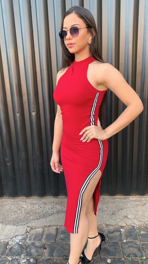 vestido canelado midi