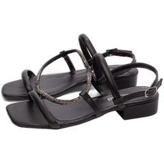 Sandália Feminina Preta Tira Transversal - Salto Baixo 2,5cm - Torricella - loja online