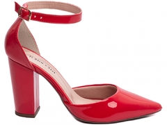 Scarpin Aberto com Fivela Salto 9cm| Luxo e Glamour em Vermelho
