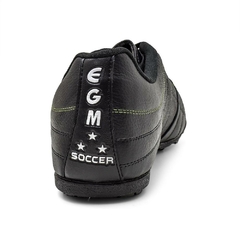 Chuteira EGM Masculina Em Couro Soccer Big Society Preta e Verde Limao - Calcadospravc | Loja de Calçados