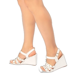 Elegância e Conforto em Cada Passo - Sandália Feminina Anabela Plataforma com Salto de 9cm Branco