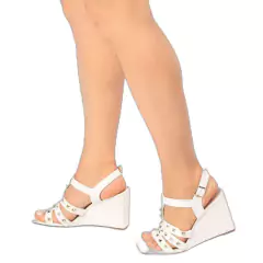Elegância e Conforto em Cada Passo - Sandália Feminina Anabela Plataforma com Salto de 9cm Branco