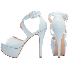Sandália Meia Pata Feminina - Napa Azul com Salto Fino de 13cm - Calcadospravc | Loja de Calçados