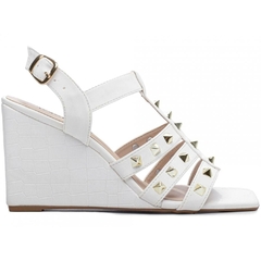Elegância e Conforto em Cada Passo - Sandália Feminina Anabela Plataforma com Salto de 9cm Branco - comprar online