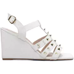 Elegância e Conforto em Cada Passo - Sandália Feminina Anabela Plataforma com Salto de 9cm Branco - comprar online