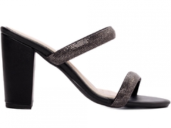 Tamanco Salto Grosso 8,5 cm - Elegância Noturna com Strass Grafite - Preto - comprar online