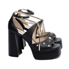 Sandália Feminina Salto Robusto de 12cm Meia Pata 3,5cm - Preto na internet