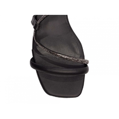 Sandália Feminina Preta Tira Transversal - Salto Baixo 2,5cm - Torricella