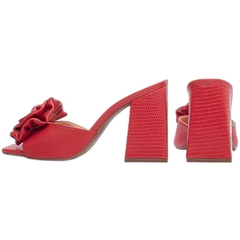 Sandália Tamanco Feminina Vermelha - 9 cm - Flor de Napa - Calcadospravc | Loja de Calçados