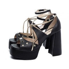 Sandália Feminina Salto Robusto de 12cm Meia Pata 3,5cm - Preto - comprar online