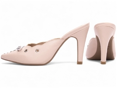 Scarpin Mule Rosa - 9 cm - Laço Prata - comprar online