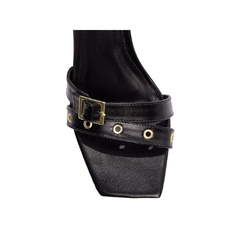 Sandália Feminina Preta - 9 cm - Ilhós Dourado