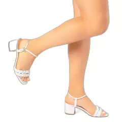 Elegância e Conforto - Sandália Feminina Salto 5,5cm Robusto em Branco na internet