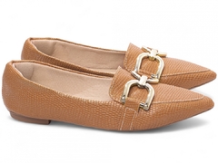 Sapatilha Mocassim Feminino Bico Fino - Elegância Atemporal em Napa Lezard Caramelo - loja online