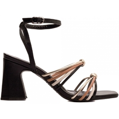 Sandália Feminina Salto 7,5 cm - Preto com Tiras Coloridas e Fivela Grafite - comprar online