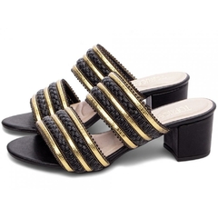 Sandália Tamanco Preto e Dourado - Salto 5 cm - Antiderrapante - loja online