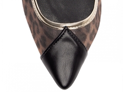 Imagem do Glamour Selvagem e Sofisticação – Scarpin Preto com Tela Onça e Dourado – Salto 9 cm