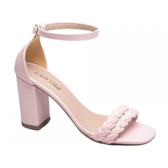 Sandália Feminina Tiras Trançadas - Salto 8,5cm Grosso - Rosa na internet