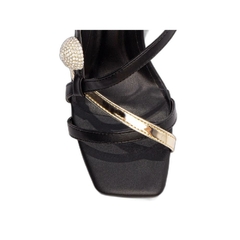 Sandália Preta com Strass - Salto 7 cm - Antiderrapante