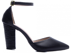 Scarpin Luxo Classe A Aberto - Salto 8,5cm Robusto em Croco Preto - loja online