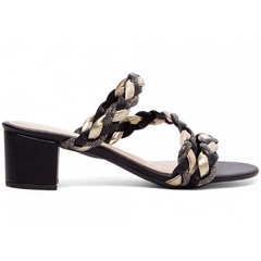 Sandália Tamanco Preta com Strass - Salto 4,5 cm - Antiderrapante - comprar online