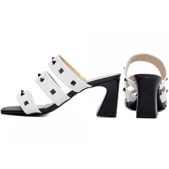 Imagem do Sandália Tamanco Feminina Salto Robusto 7,5cm - Croco Branco