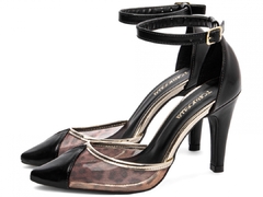 Glamour Selvagem e Sofisticação – Scarpin Preto com Tela Onça e Dourado – Salto 9 cm - loja online