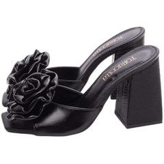 Sandália Tamanco Feminina Preta - 9 cm - Flor de Napa - loja online