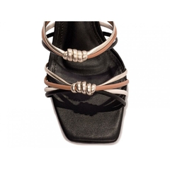 Sandália Feminina Salto 7,5 cm - Preto com Tiras Coloridas e Fivela Grafite