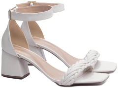 Imagem do Sandália Napa Off White Salto Bloco Grosso Baixo 7 cm - Coleção Finest 2025 - Antiderrapante