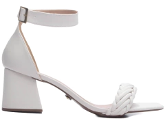 Sandália Napa Off White Salto Bloco Grosso Baixo 7 cm - Coleção Finest 2025 - Antiderrapante - comprar online