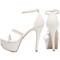 Sandália Meia Pata Feminina Salto 13cm em Croco Off White - Calcadospravc | Loja de Calçados