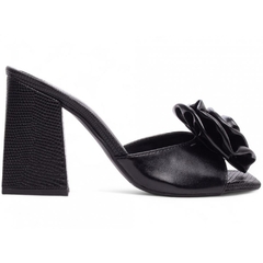 Sandália Tamanco Feminina Preta - 9 cm - Flor de Napa - comprar online