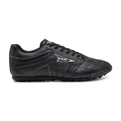 Imagem do Chuteira EGM Masculina Em Couro Soccer Big Society Preta e Verde Limao
