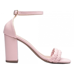 Sandália Feminina Tiras Trançadas - Salto 8,5cm Grosso - Rosa - comprar online
