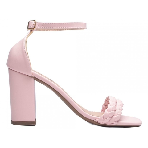 Sandália Feminina Tiras Trançadas - Salto 8,5cm Grosso - Rosa - comprar online