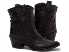 Bota Texana Country Cano Baixo - Estilo Rústico e Conforto em Napa Preto com Bordados na internet