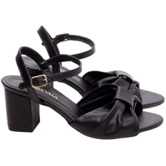 Imagem do Sandália Feminina Preta - 6 cm - Fivela Dourada