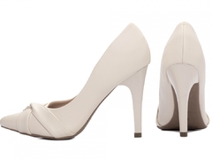 Sapato Scarpin Bico Fino - Tiras em Nó - Salto 10cm - Confort - Off White - comprar online