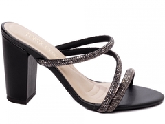 Tamanco Salto Grosso 8,5 cm - Elegância em Cada Passo com Strass Grafite - Preto - Calcadospravc | Loja de Calçados