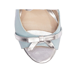 Sandália Feminina em Azul e Metalizado Prata - Salto Fino 9,5 cm - Antiderrapante